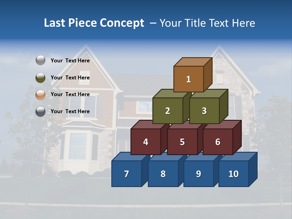 Two Story Stone, Brick And Board Sided Residential Home With Bay Window. PowerPoint Template