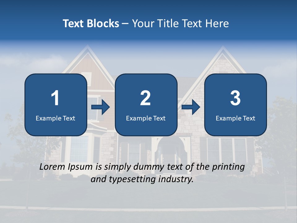 Two Story Stone, Brick And Board Sided Residential Home With Bay Window. PowerPoint Template