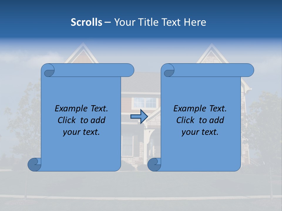 Two Story Stone, Brick And Board Sided Residential Home With Bay Window. PowerPoint Template