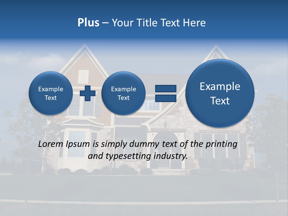 Two Story Stone, Brick And Board Sided Residential Home With Bay Window. PowerPoint Template