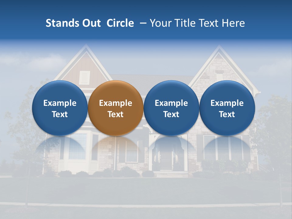 Two Story Stone, Brick And Board Sided Residential Home With Bay Window. PowerPoint Template