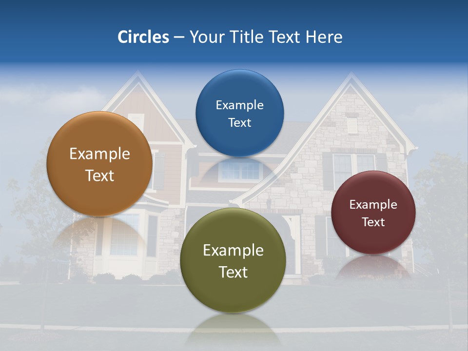 Two Story Stone, Brick And Board Sided Residential Home With Bay Window. PowerPoint Template