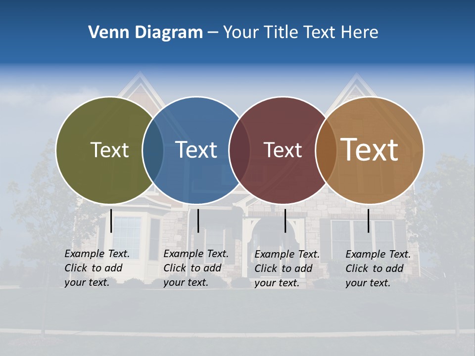 Two Story Stone, Brick And Board Sided Residential Home With Bay Window. PowerPoint Template