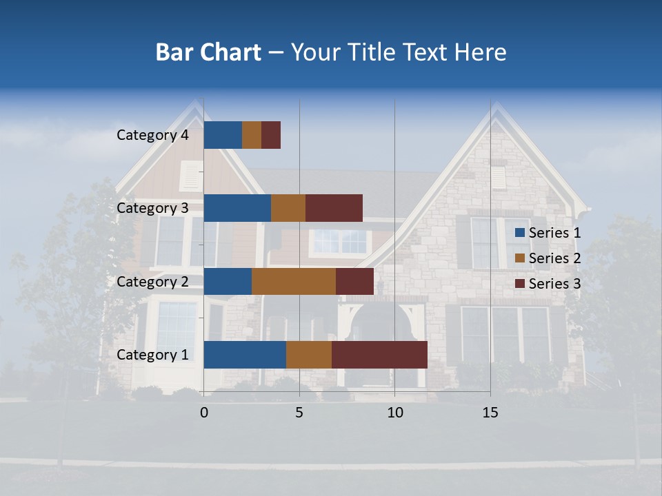 Two Story Stone, Brick And Board Sided Residential Home With Bay Window. PowerPoint Template