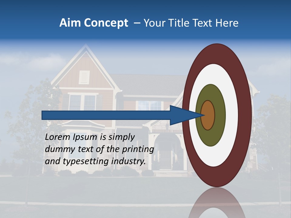 Two Story Stone, Brick And Board Sided Residential Home With Bay Window. PowerPoint Template