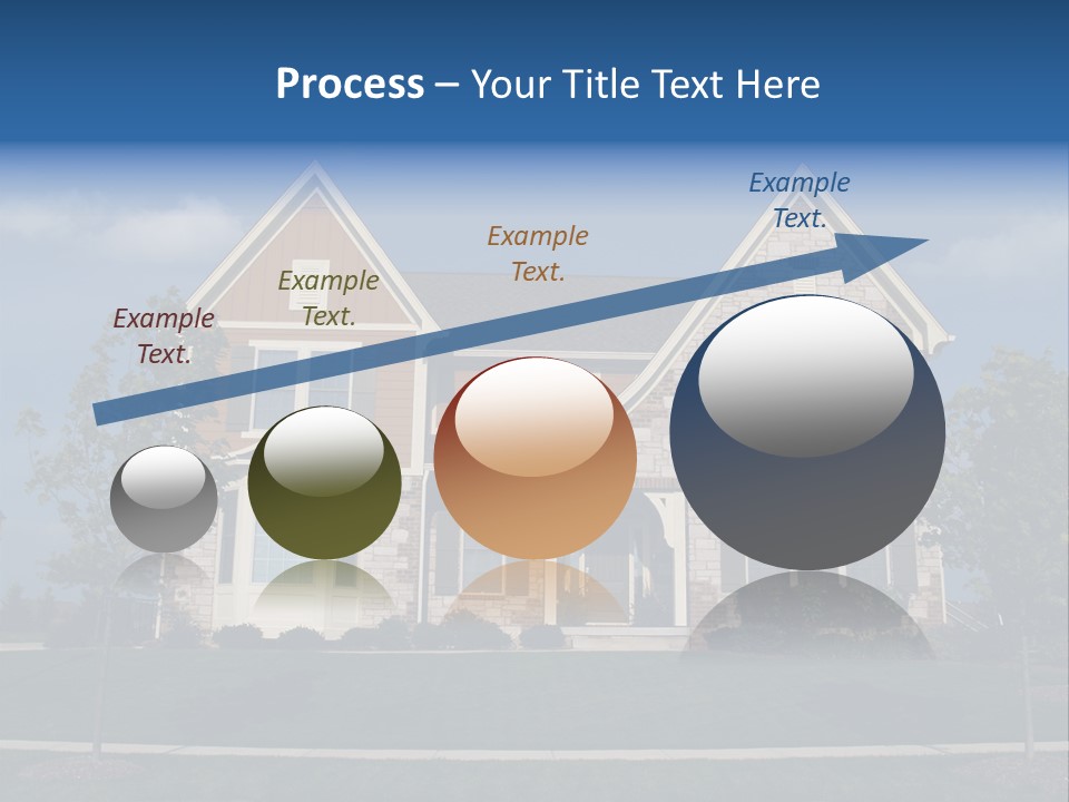Two Story Stone, Brick And Board Sided Residential Home With Bay Window. PowerPoint Template
