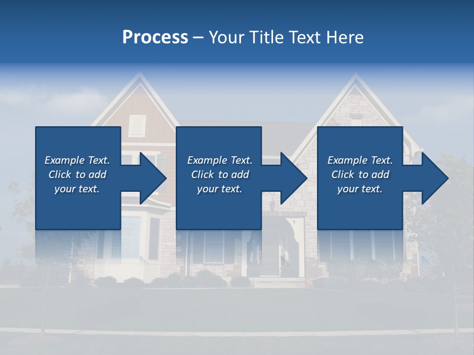 Two Story Stone, Brick And Board Sided Residential Home With Bay Window. PowerPoint Template