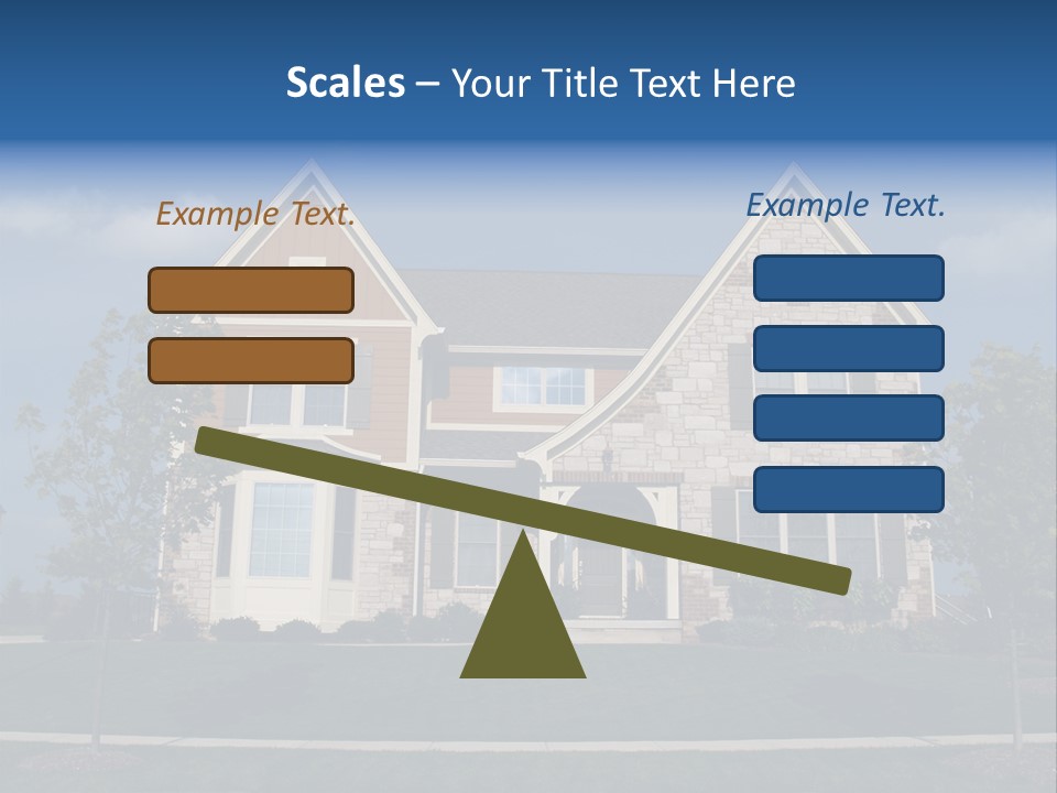Two Story Stone, Brick And Board Sided Residential Home With Bay Window. PowerPoint Template