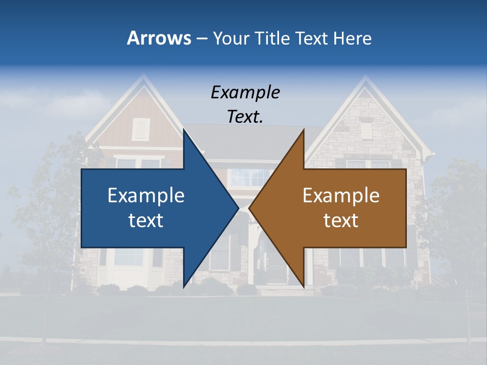 Two Story Stone, Brick And Board Sided Residential Home With Bay Window. PowerPoint Template