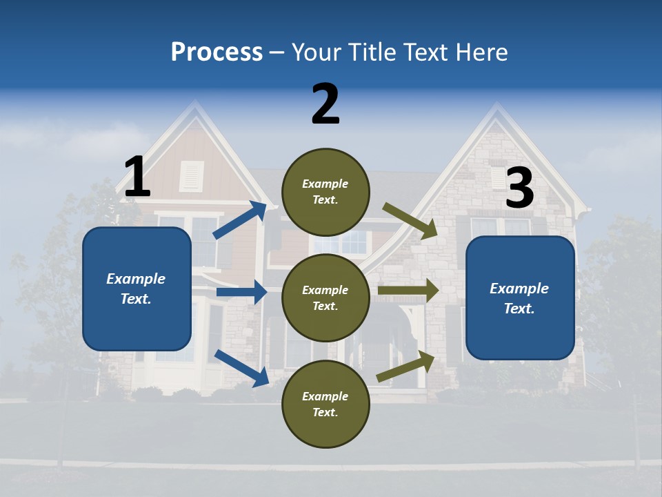 Two Story Stone, Brick And Board Sided Residential Home With Bay Window. PowerPoint Template