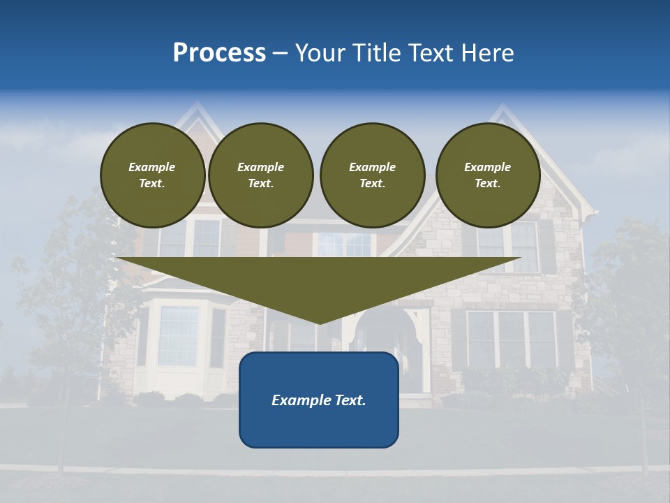 Two Story Stone, Brick And Board Sided Residential Home With Bay Window. PowerPoint Template