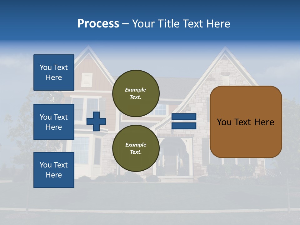 Two Story Stone, Brick And Board Sided Residential Home With Bay Window. PowerPoint Template