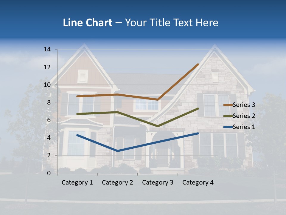 Two Story Stone, Brick And Board Sided Residential Home With Bay Window. PowerPoint Template