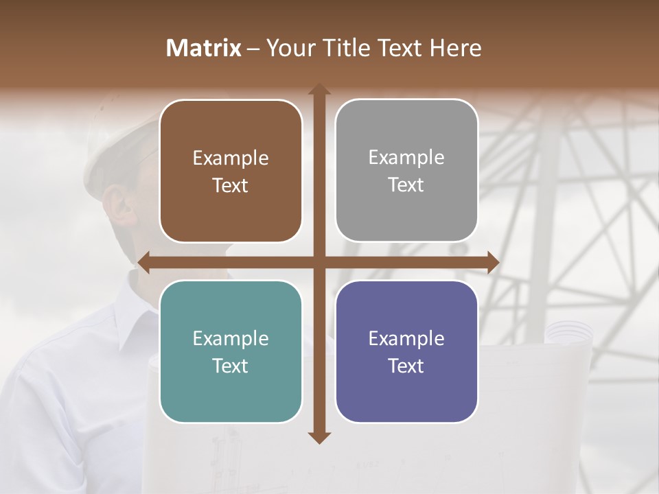 Engineer With Blueprint In Front Of Crane PowerPoint Template