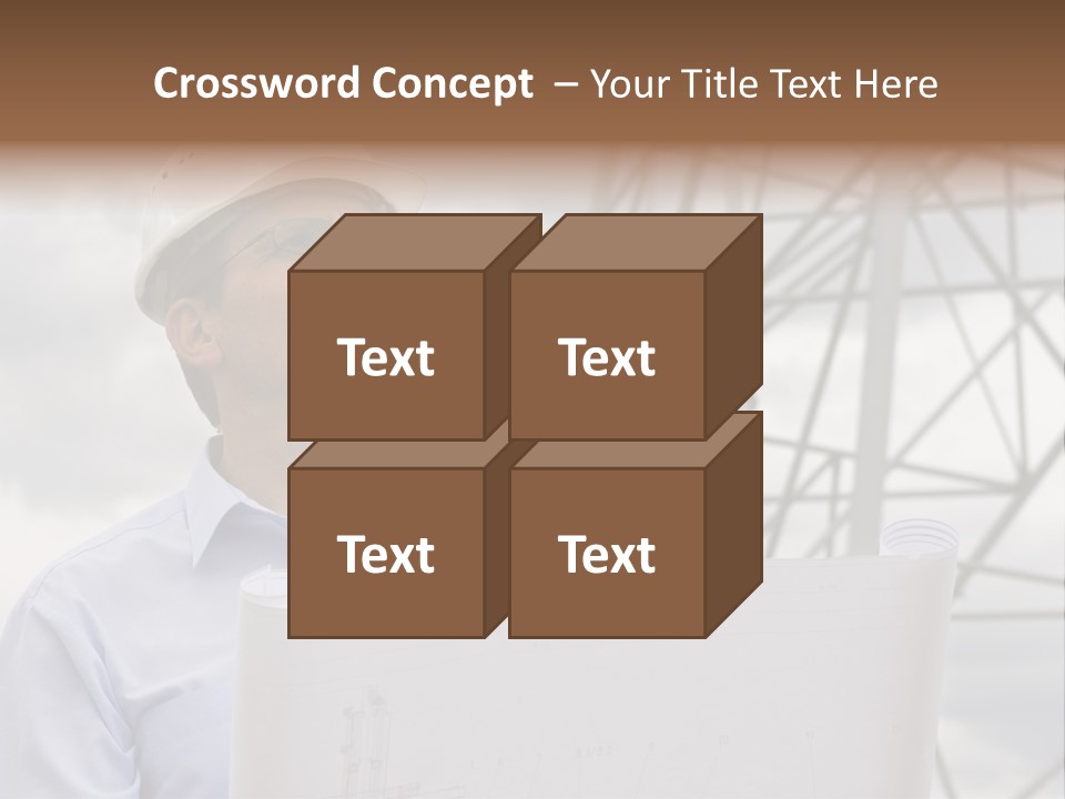 Engineer With Blueprint In Front Of Crane PowerPoint Template