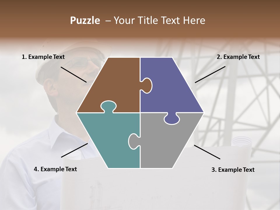 Engineer With Blueprint In Front Of Crane PowerPoint Template