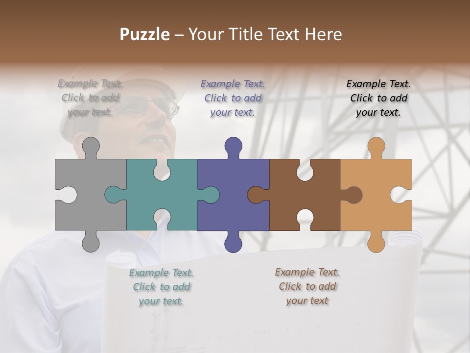 Engineer With Blueprint In Front Of Crane PowerPoint Template