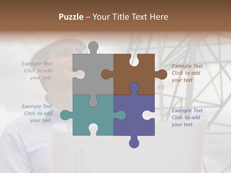 Engineer With Blueprint In Front Of Crane PowerPoint Template