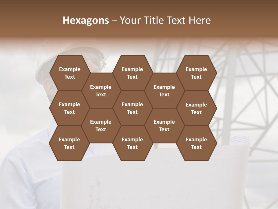 Engineer With Blueprint In Front Of Crane PowerPoint Template