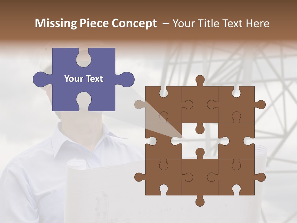 Engineer With Blueprint In Front Of Crane PowerPoint Template