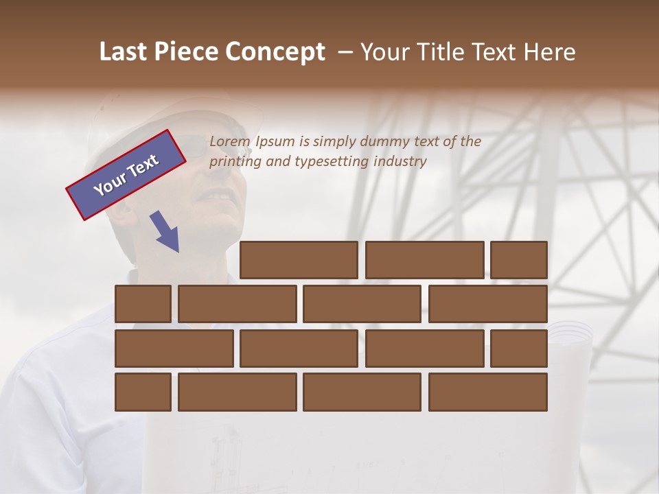 Engineer With Blueprint In Front Of Crane PowerPoint Template