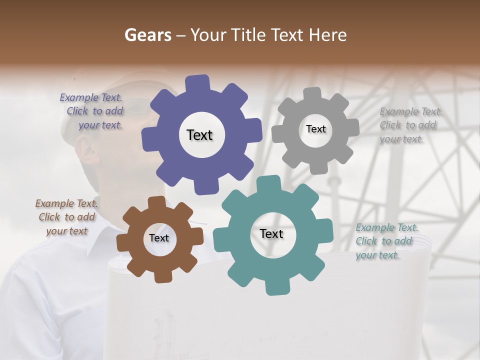 Engineer With Blueprint In Front Of Crane PowerPoint Template