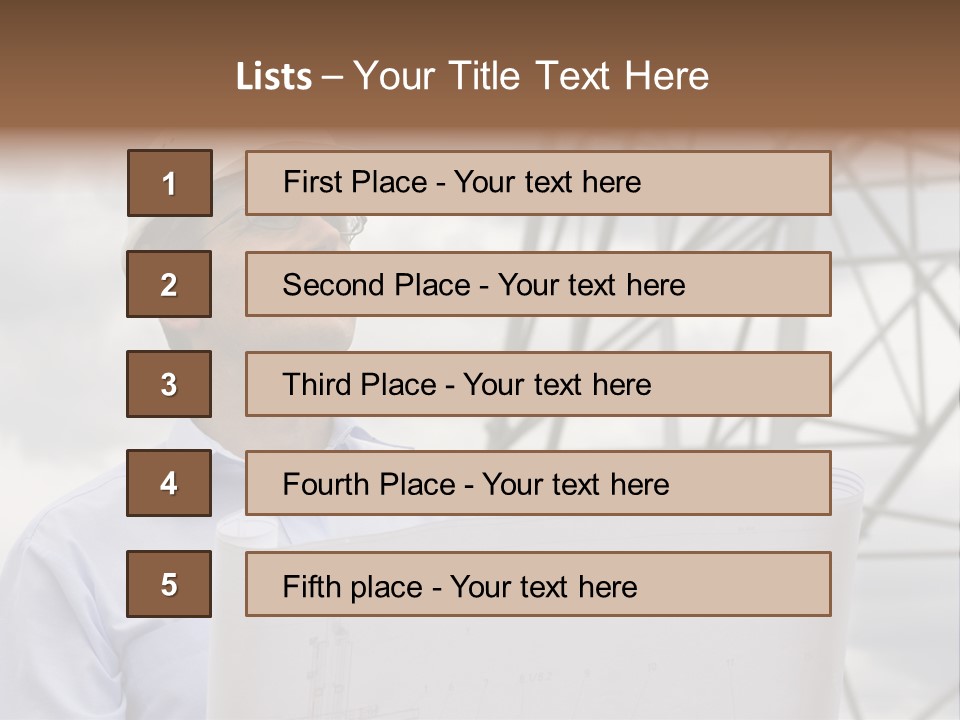 Engineer With Blueprint In Front Of Crane PowerPoint Template