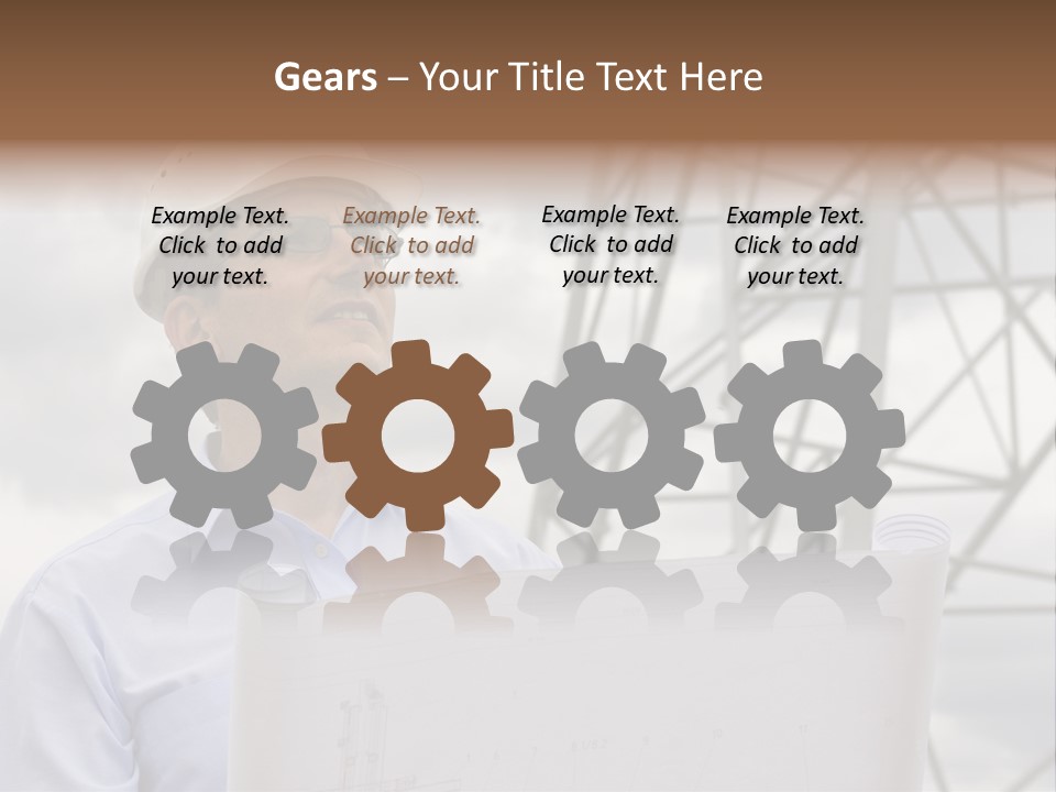 Engineer With Blueprint In Front Of Crane PowerPoint Template