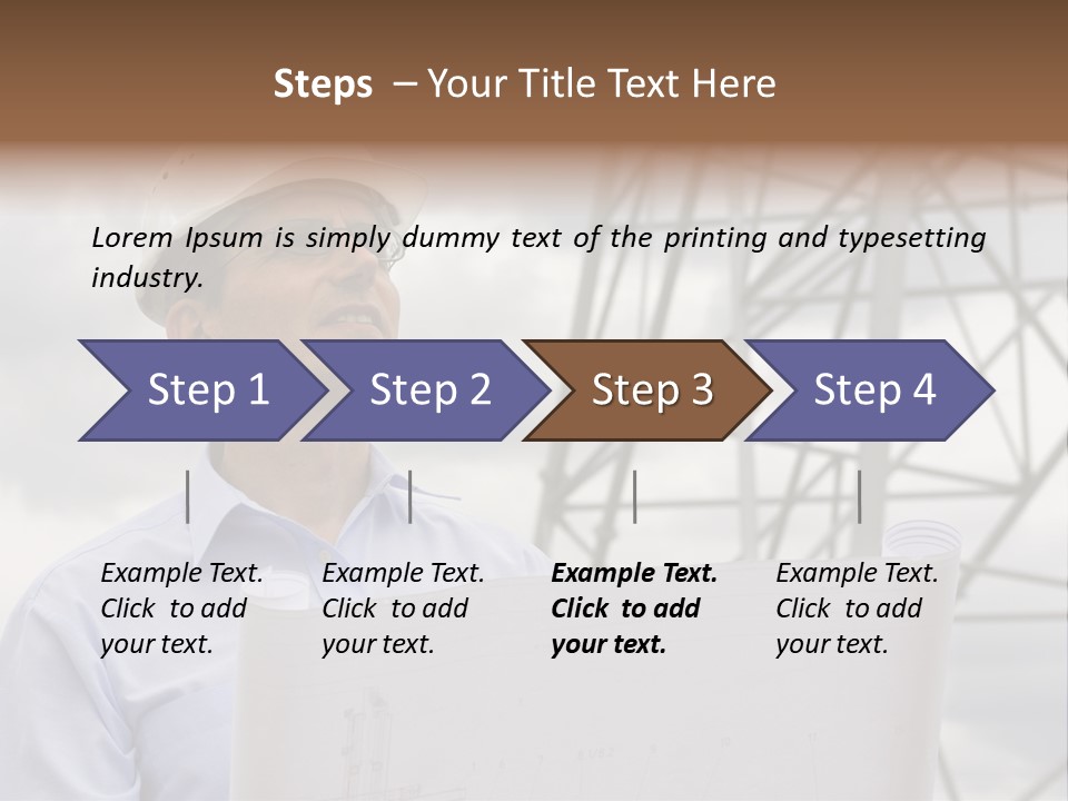 Engineer With Blueprint In Front Of Crane PowerPoint Template