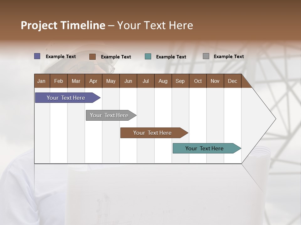 Engineer With Blueprint In Front Of Crane PowerPoint Template