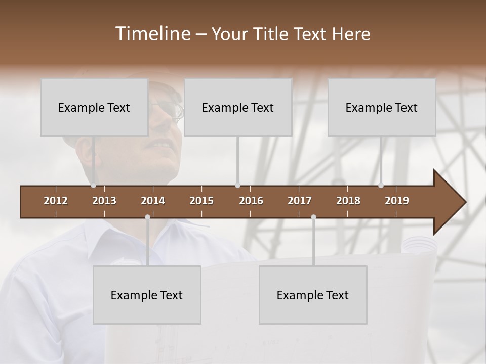 Engineer With Blueprint In Front Of Crane PowerPoint Template