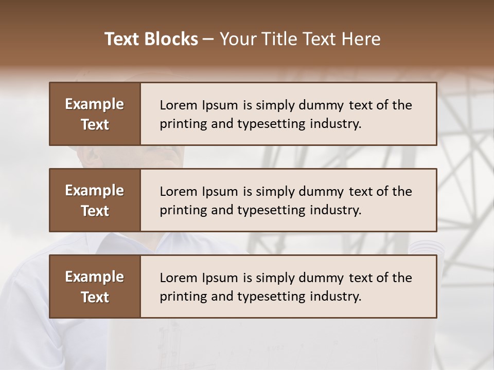 Engineer With Blueprint In Front Of Crane PowerPoint Template