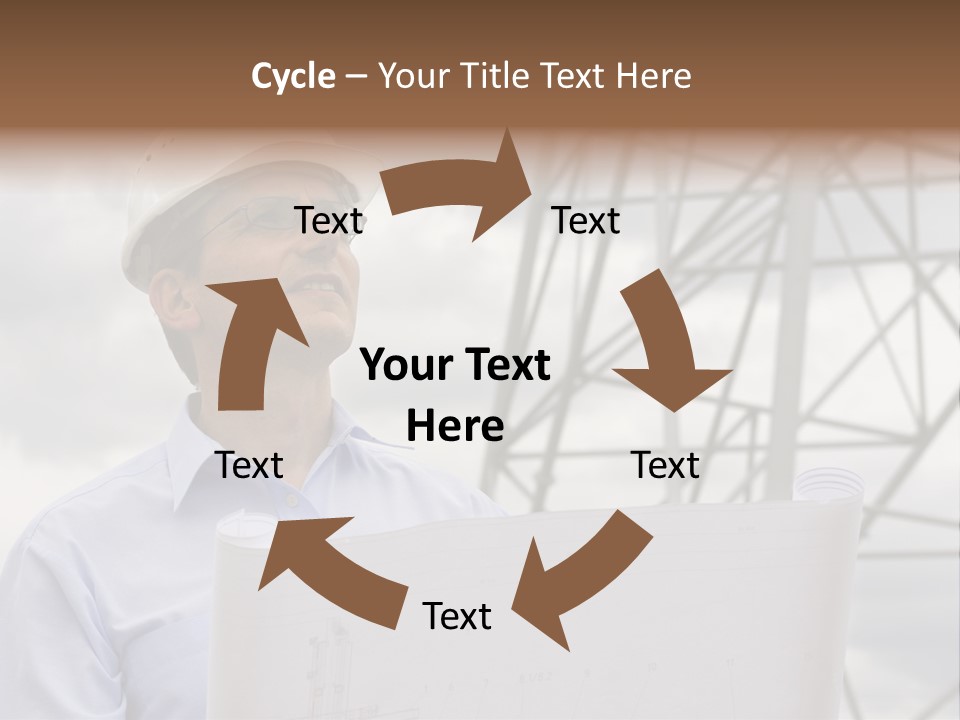 Engineer With Blueprint In Front Of Crane PowerPoint Template