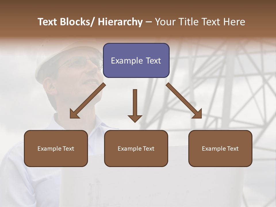Engineer With Blueprint In Front Of Crane PowerPoint Template