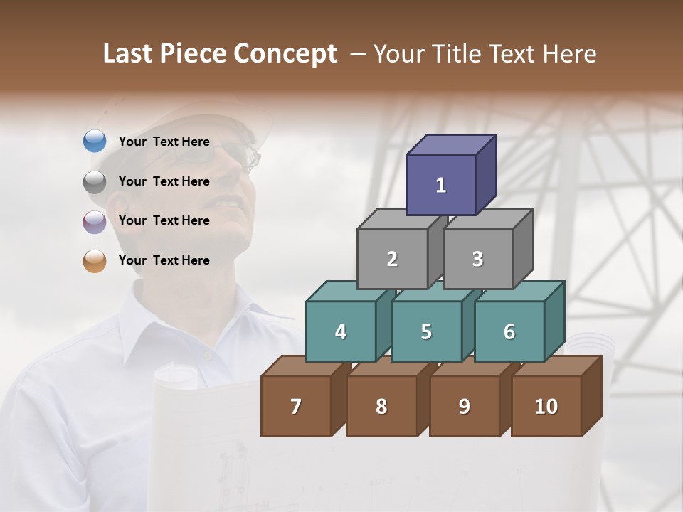 Engineer With Blueprint In Front Of Crane PowerPoint Template