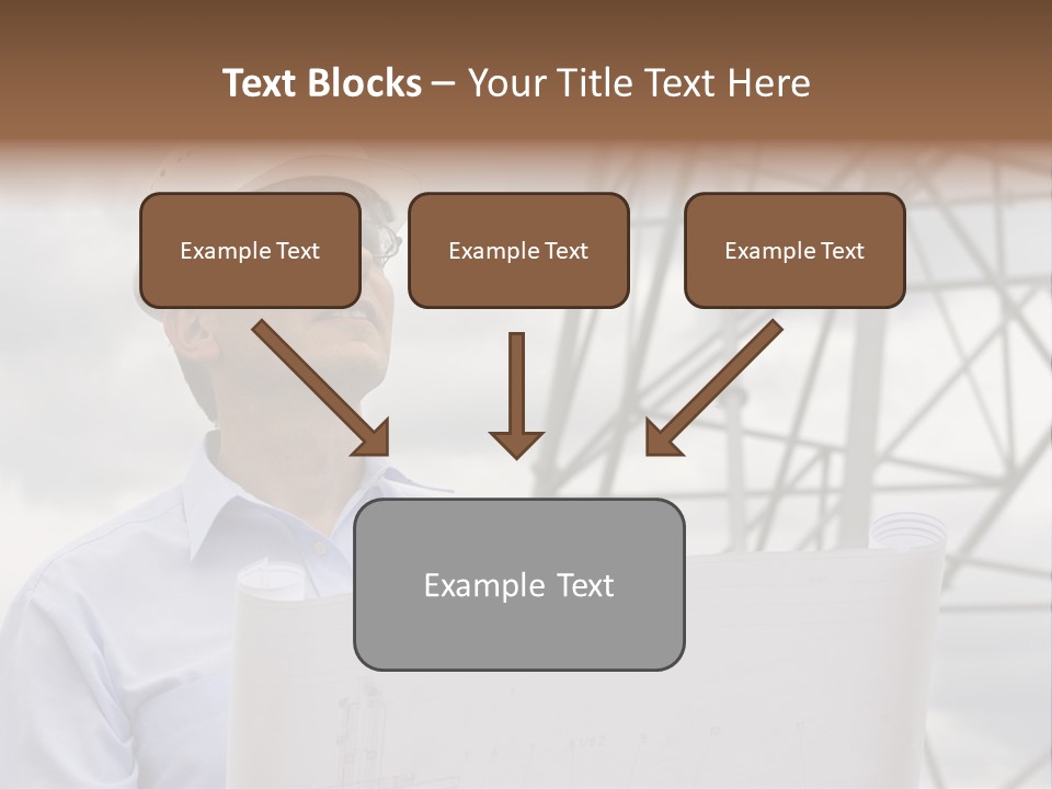 Engineer With Blueprint In Front Of Crane PowerPoint Template
