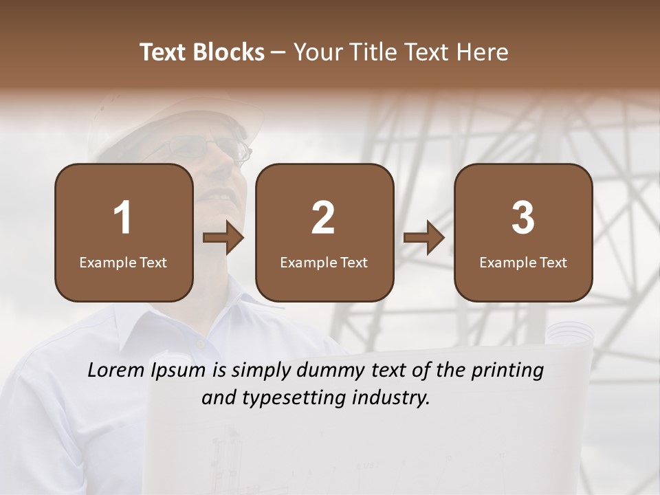 Engineer With Blueprint In Front Of Crane PowerPoint Template