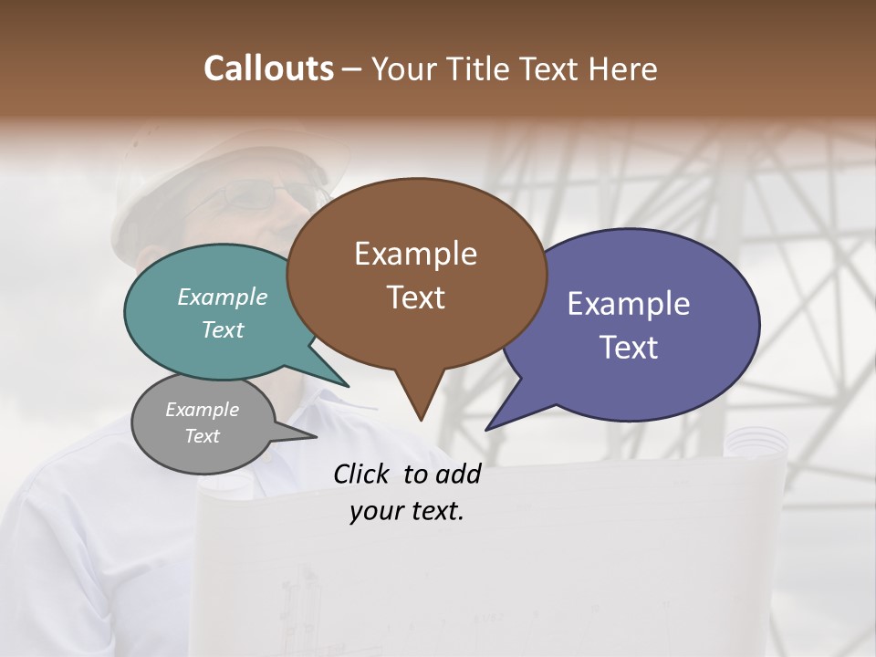 Engineer With Blueprint In Front Of Crane PowerPoint Template