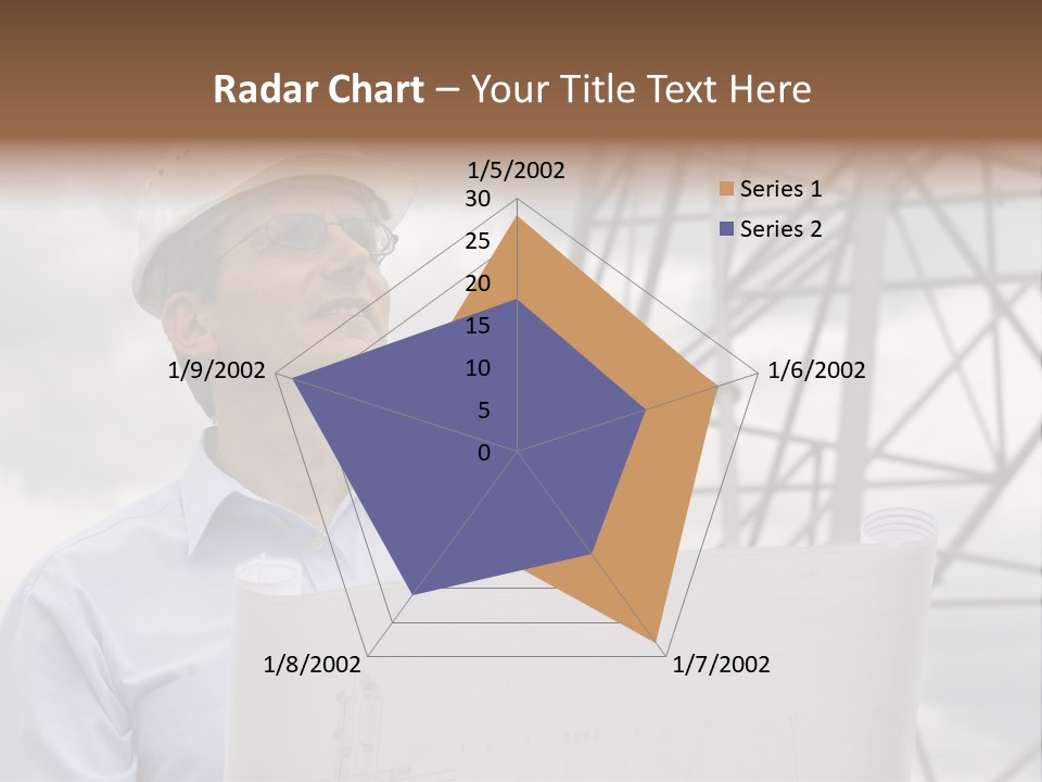 Engineer With Blueprint In Front Of Crane PowerPoint Template