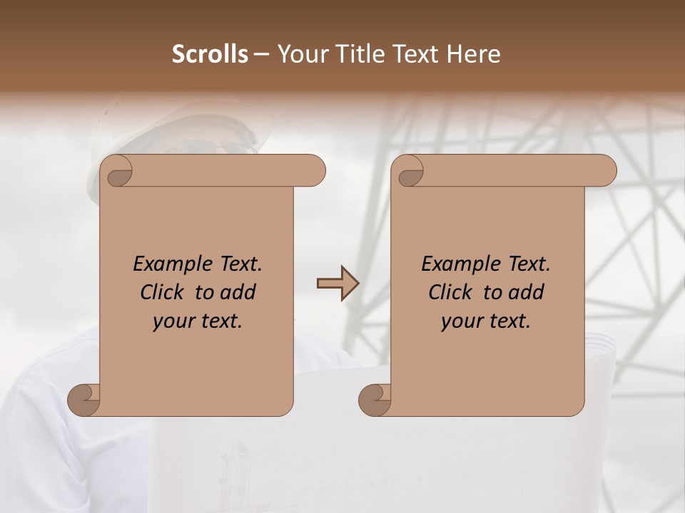 Engineer With Blueprint In Front Of Crane PowerPoint Template