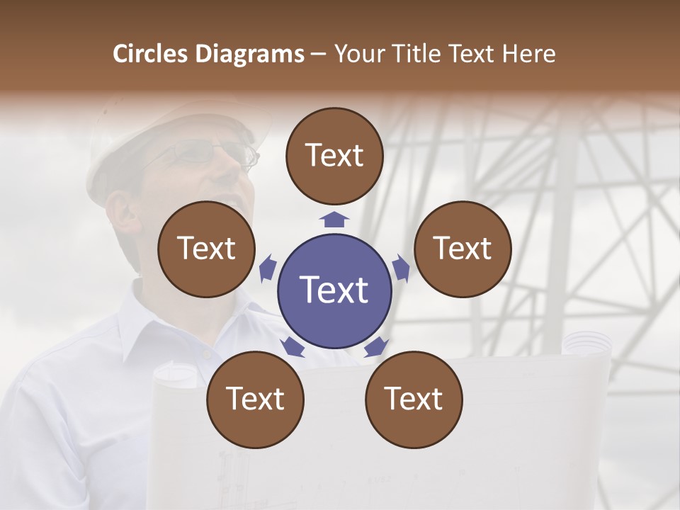 Engineer With Blueprint In Front Of Crane PowerPoint Template