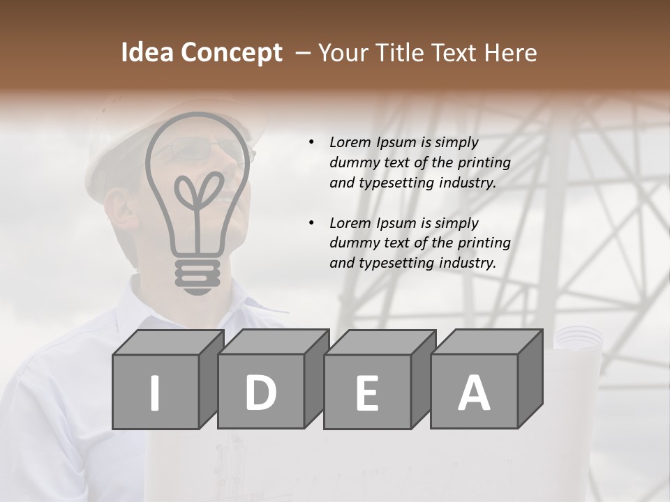 Engineer With Blueprint In Front Of Crane PowerPoint Template