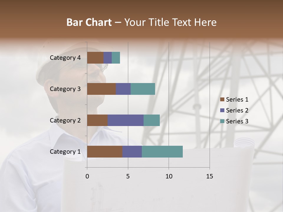 Engineer With Blueprint In Front Of Crane PowerPoint Template