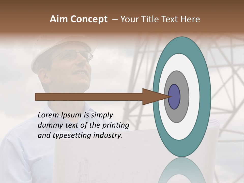 Engineer With Blueprint In Front Of Crane PowerPoint Template