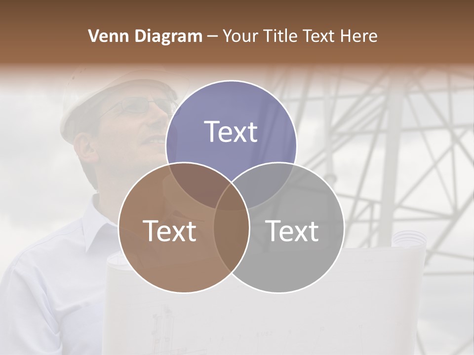 Engineer With Blueprint In Front Of Crane PowerPoint Template