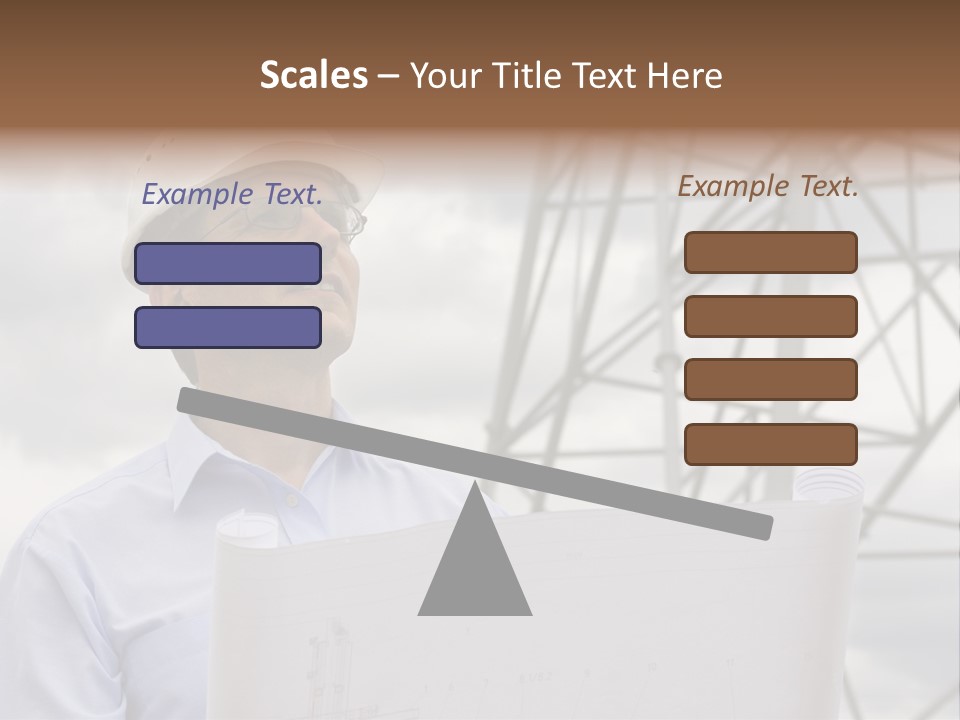Engineer With Blueprint In Front Of Crane PowerPoint Template