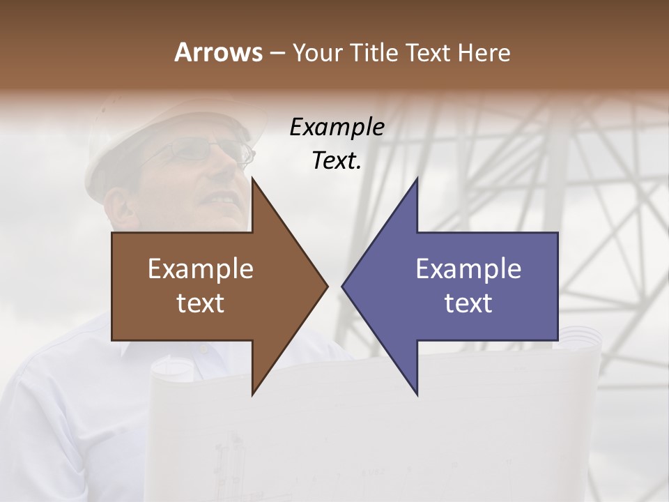 Engineer With Blueprint In Front Of Crane PowerPoint Template