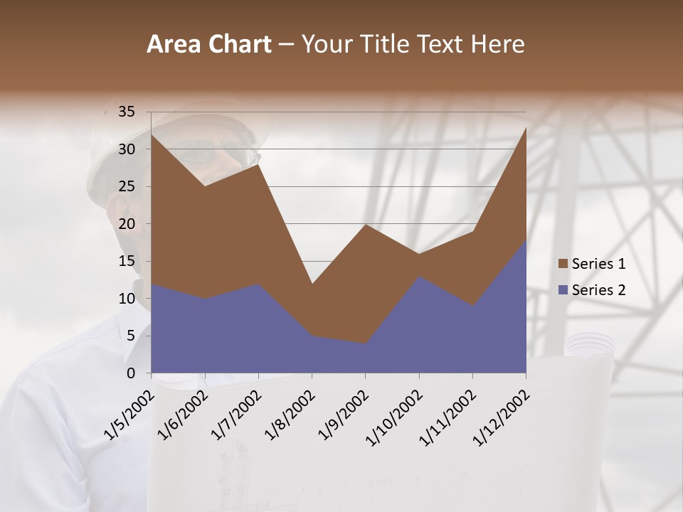 Engineer With Blueprint In Front Of Crane PowerPoint Template