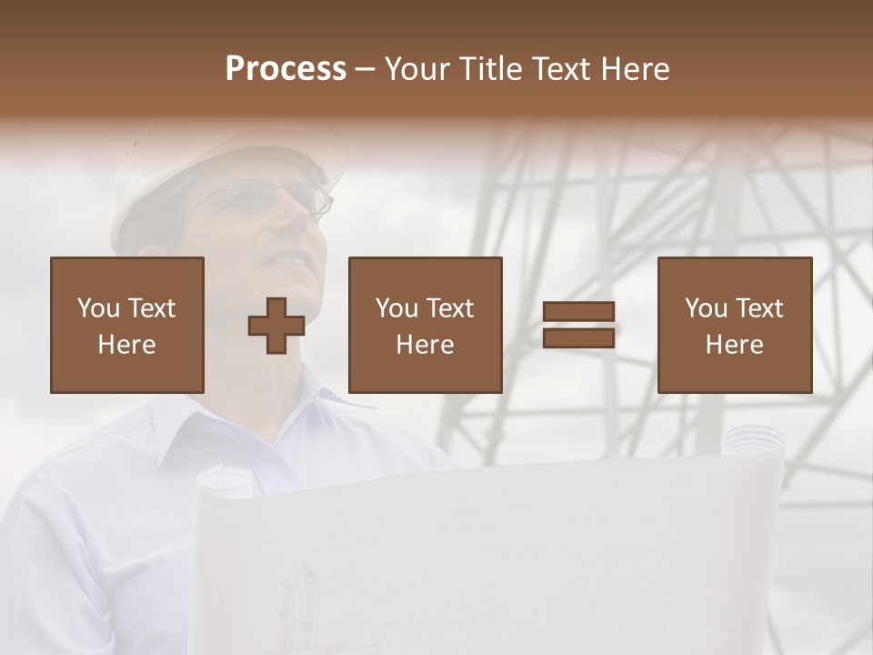 Engineer With Blueprint In Front Of Crane PowerPoint Template