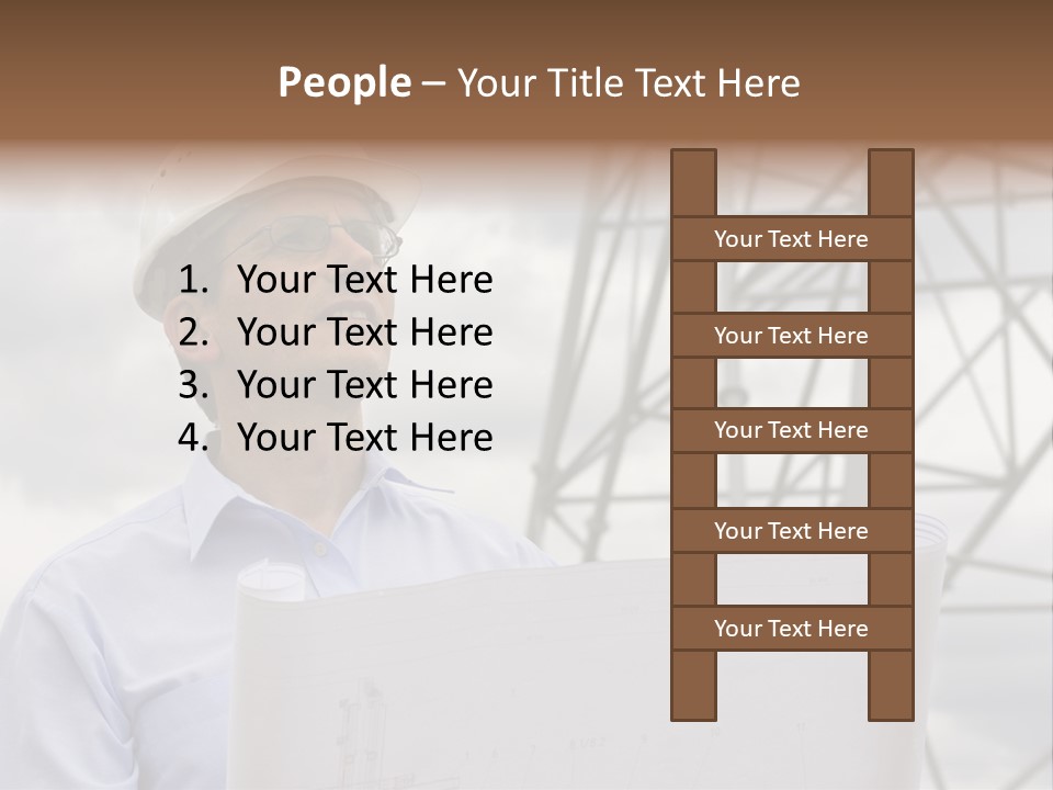 Engineer With Blueprint In Front Of Crane PowerPoint Template